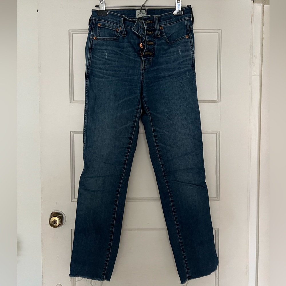 J crew straight legged jean with raw hem
